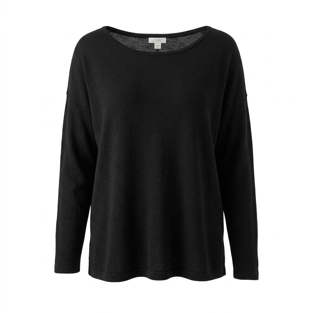 J.Jill 100% Merino Wool Black Boat Neck Knit Stretch Sweater Women Size XL